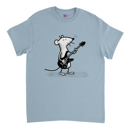 Light Blue t-shirt with a mouse playing guitar print