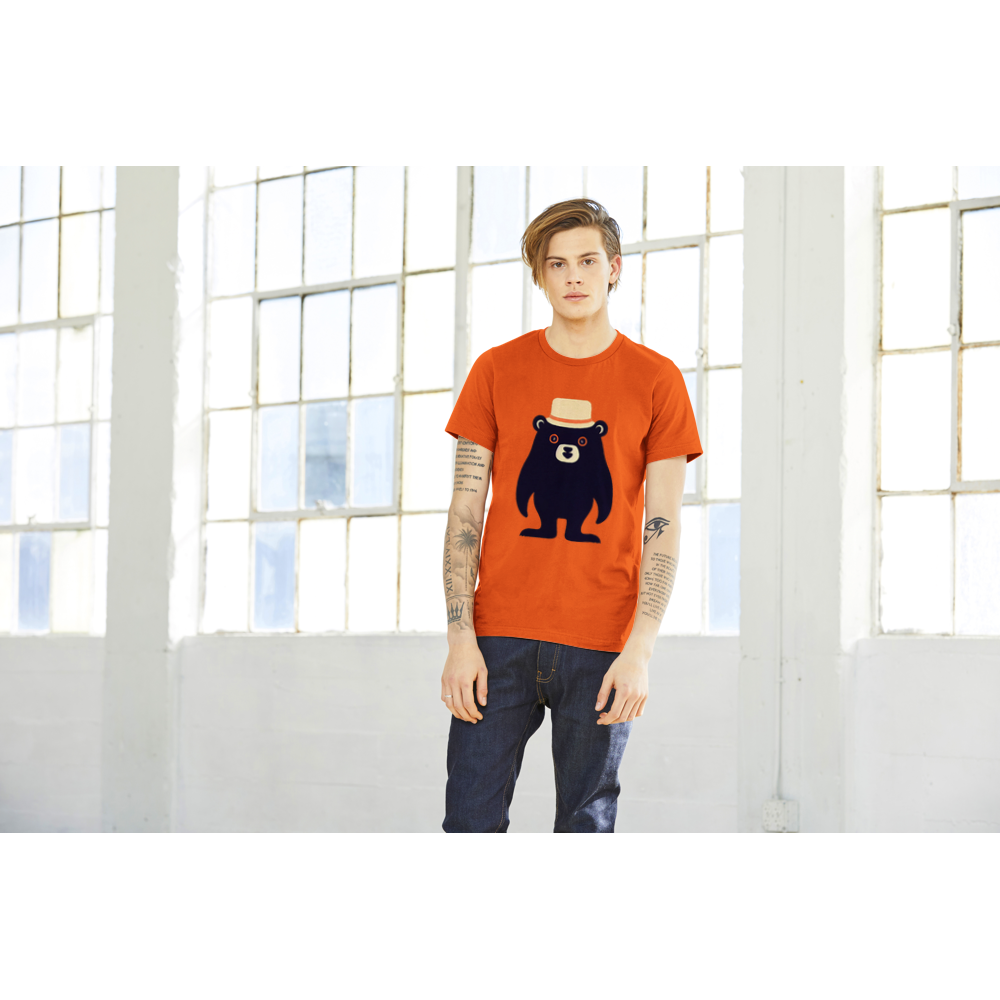 Guy wearing Orange t-shirt with cute bear print