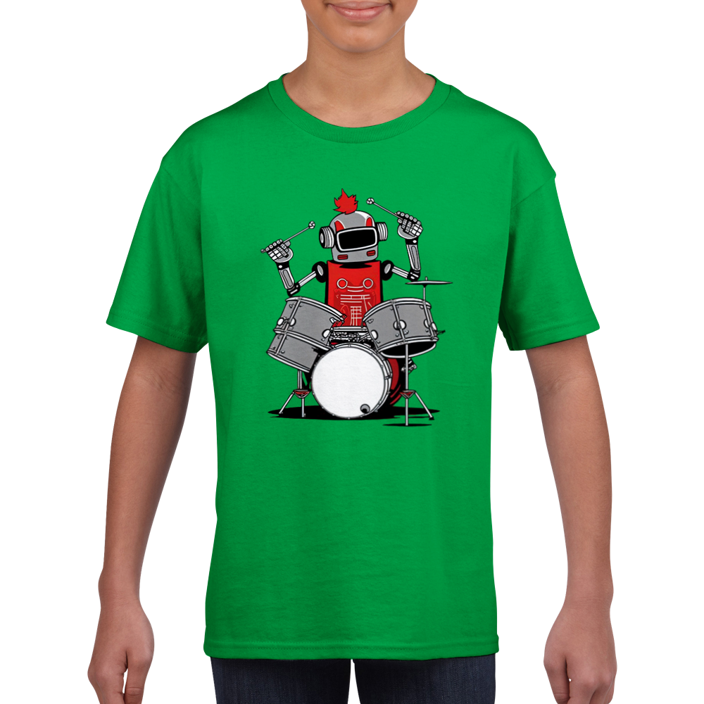 Robot Playing Drums Classic Kids Crewneck T-shirt