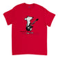 Red t-shirt with a mouse playing guitar print
