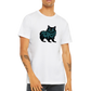 Guy wearing a white t-shirt with a Maine Coon cat print