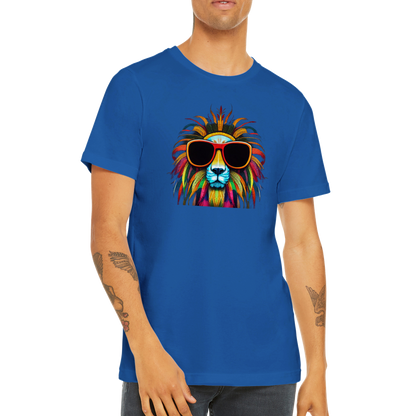 Make a Statement with Our Colourful Lion Wearing Sunglasses Premium Unisex Crewneck T-shirt