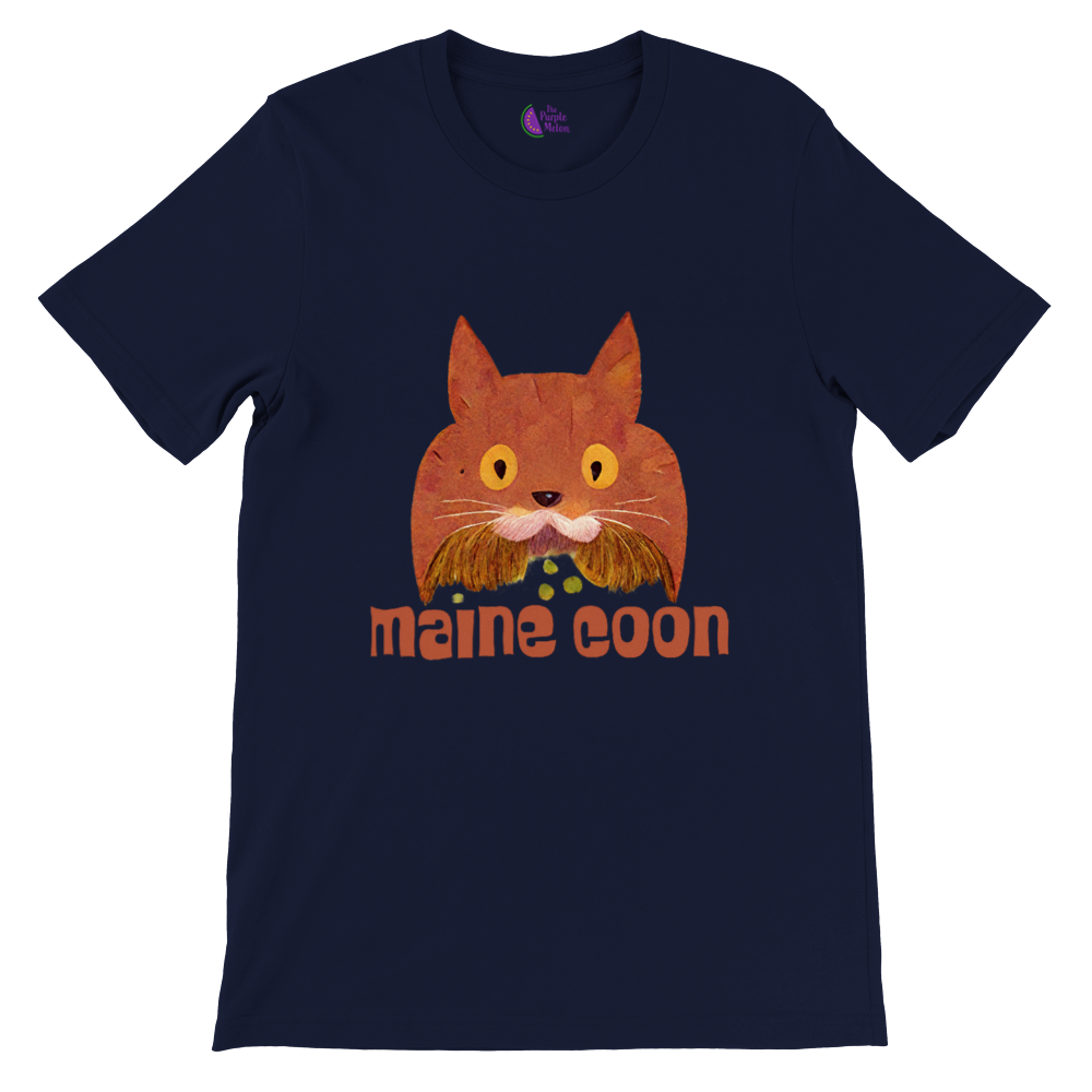 Navy t-shirt with a quirky Maine Coon print