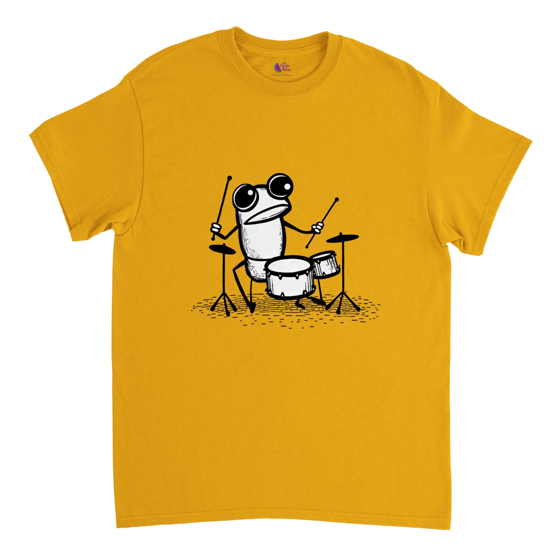 Frog drummer print gold t-shirt