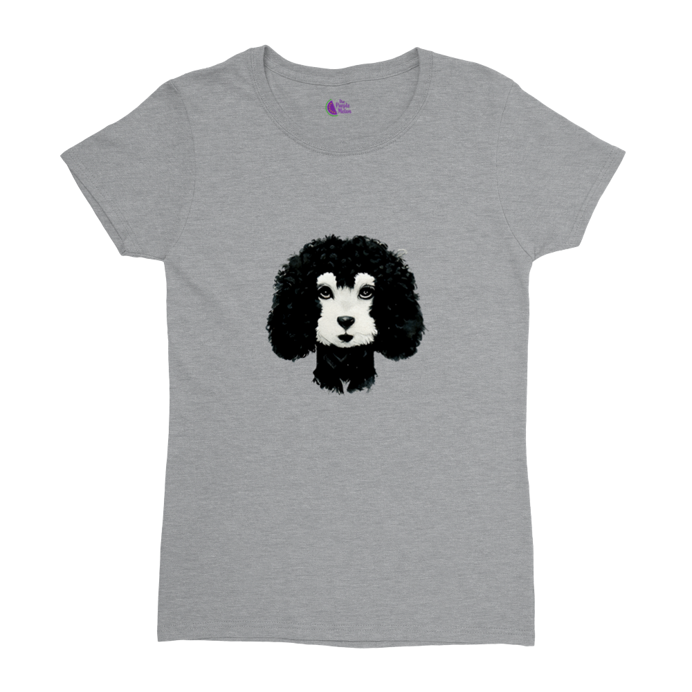 Grey t-shirt with a black & white poodle print