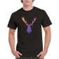 black t-shirt with a rainbow moose print