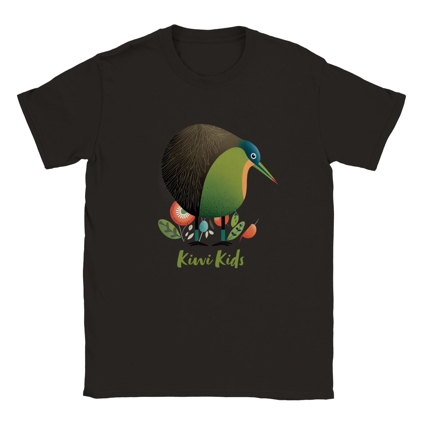 Kids black t-shirt with cute kiwi kids print