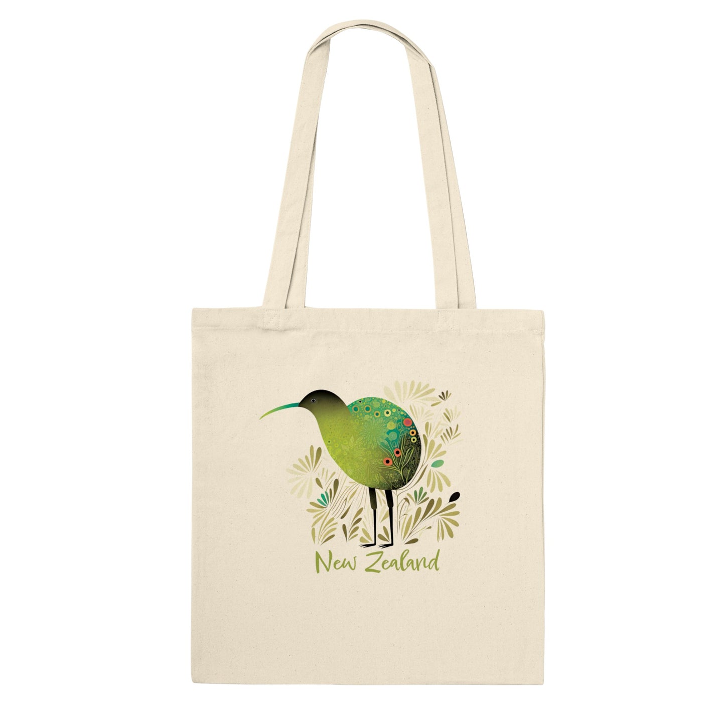 Natural tote bag with New Zealand Kiwi bird print