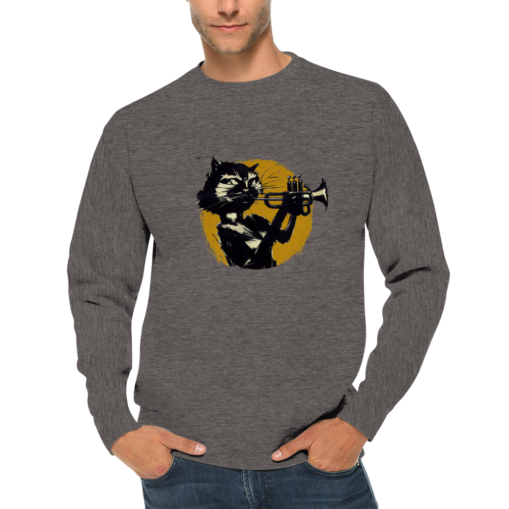 Cat Playing the Trumpet Premium Unisex Crewneck Sweatshirt