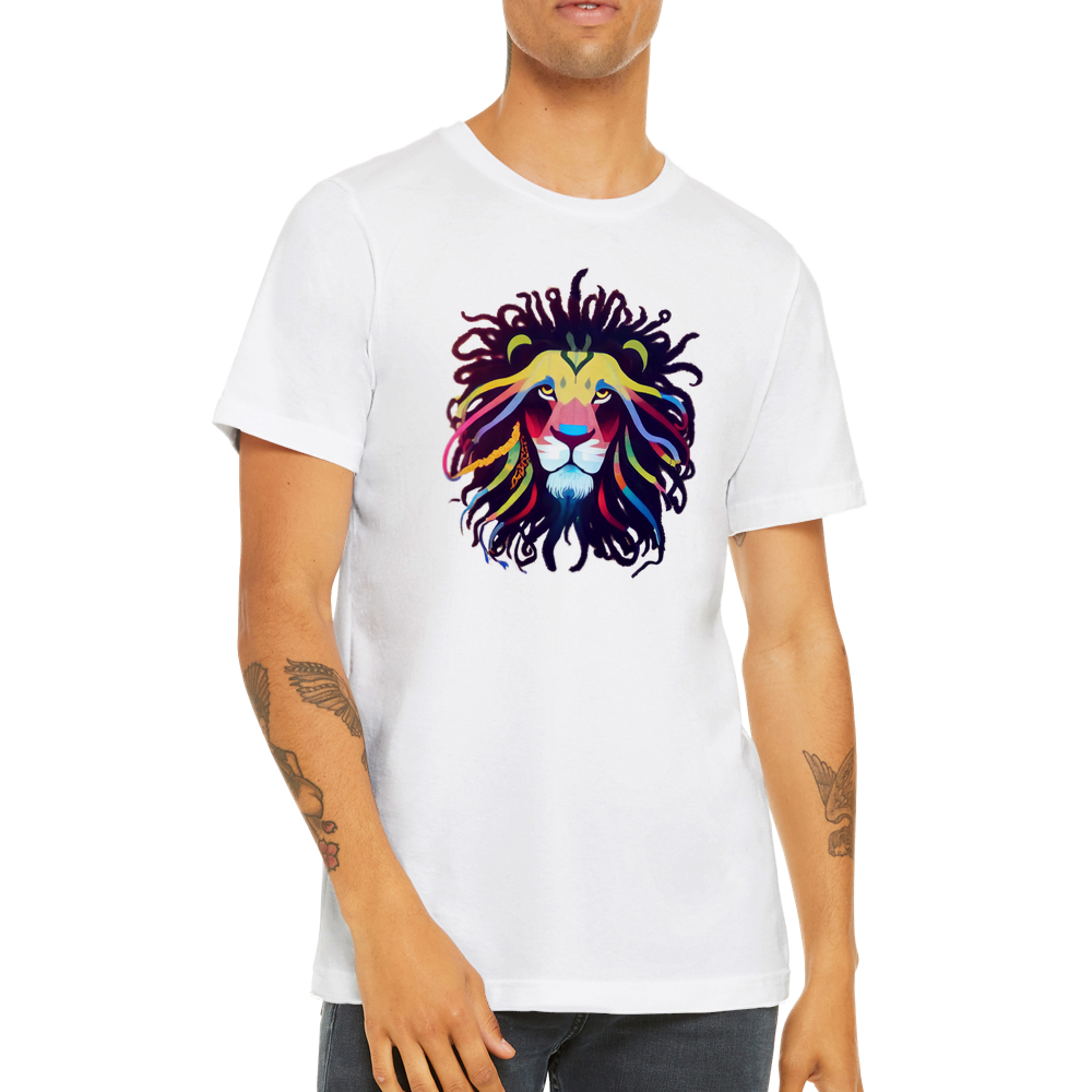 Roar in Style with our Colourful Lion with Dreadlocks Premium Unisex Crewneck T-Shirt