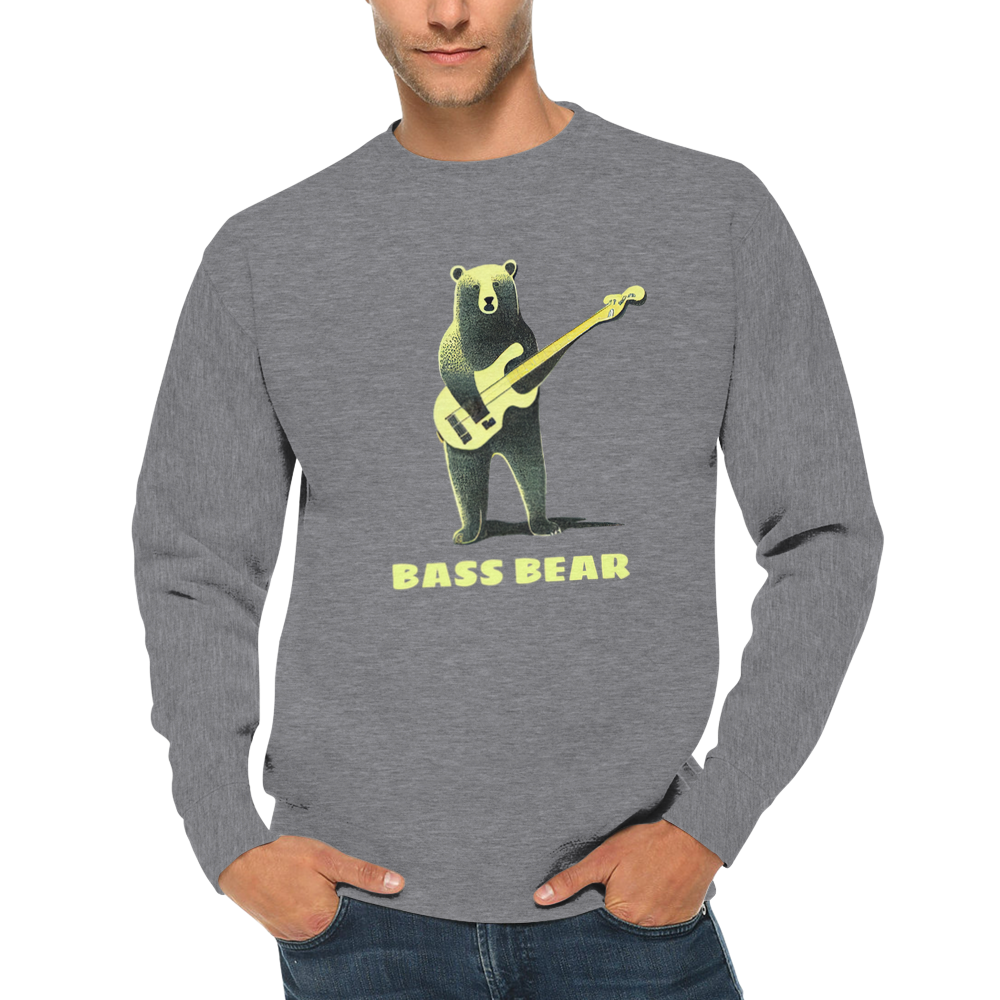 Bass Bear, Bear Playing a Bass Guitar Print Premium Unisex Crewneck Sweatshirt