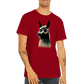 guy wearing a red t-shirt with a llama wearing sunglasses print