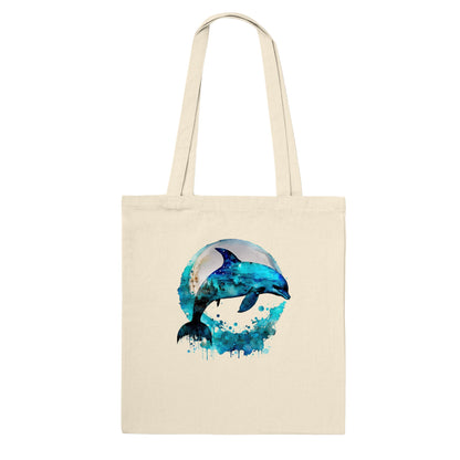 natural tote bag with dolphin print