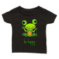 baby's black t-shirt with cute be hoppy frog print