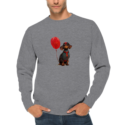 Dachshund Dog with Red Balloon Premium Unisex Crewneck Sweatshirt