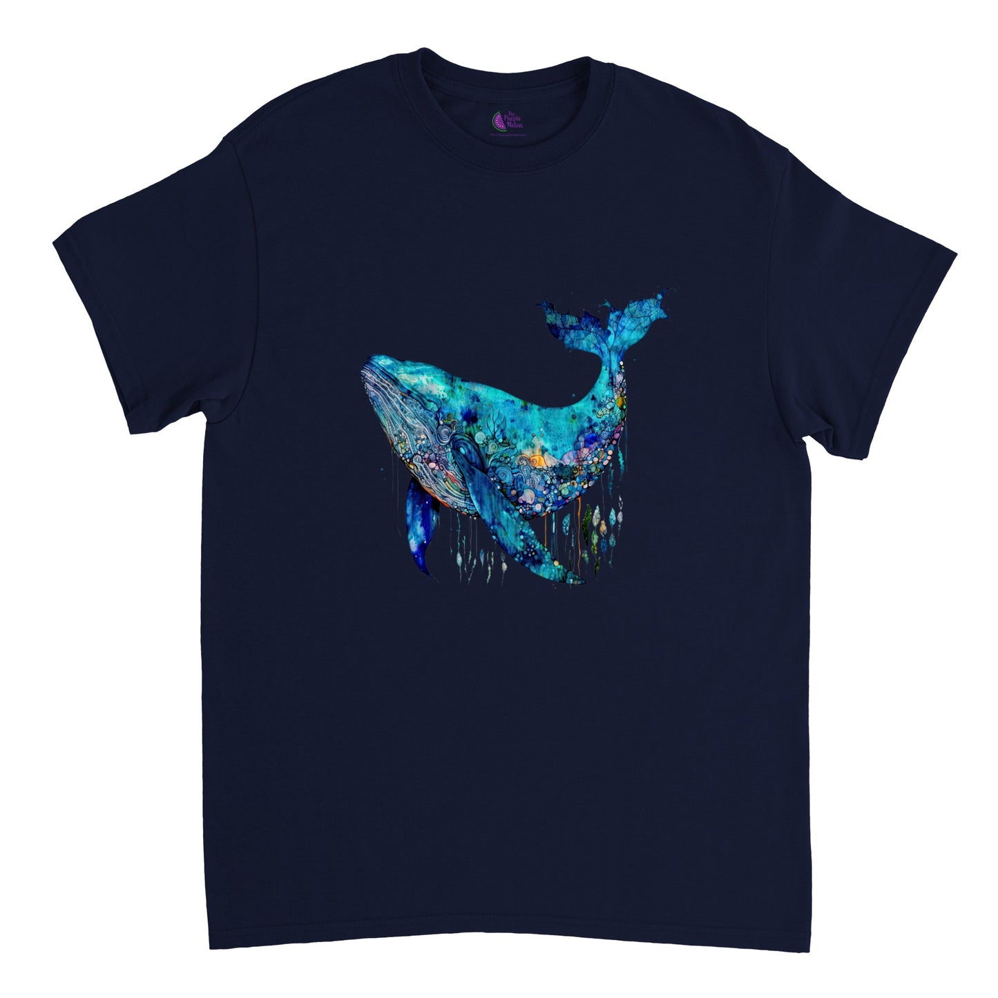 Navy blue t-shirt with a blue whale print