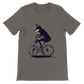 White t-shirt with a fox riding a bike print