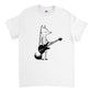 white t-shirt with a fox playing the bass guiutar print