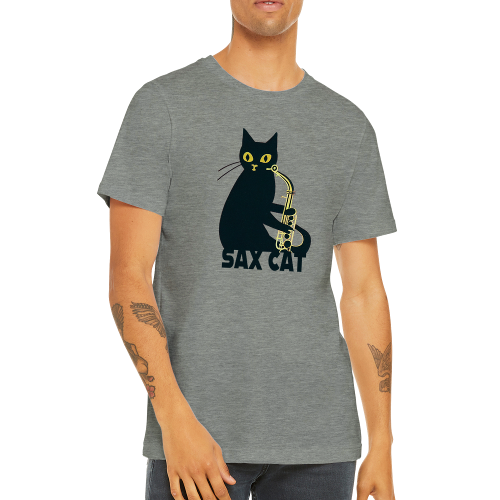 Grey t-shirt with a sax cat print