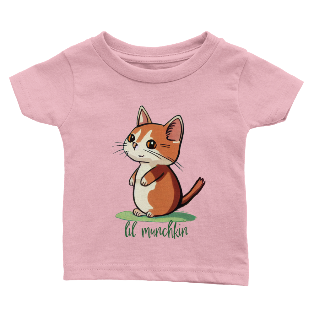 a pink babies t-shirt with a lil munchkin kitten print