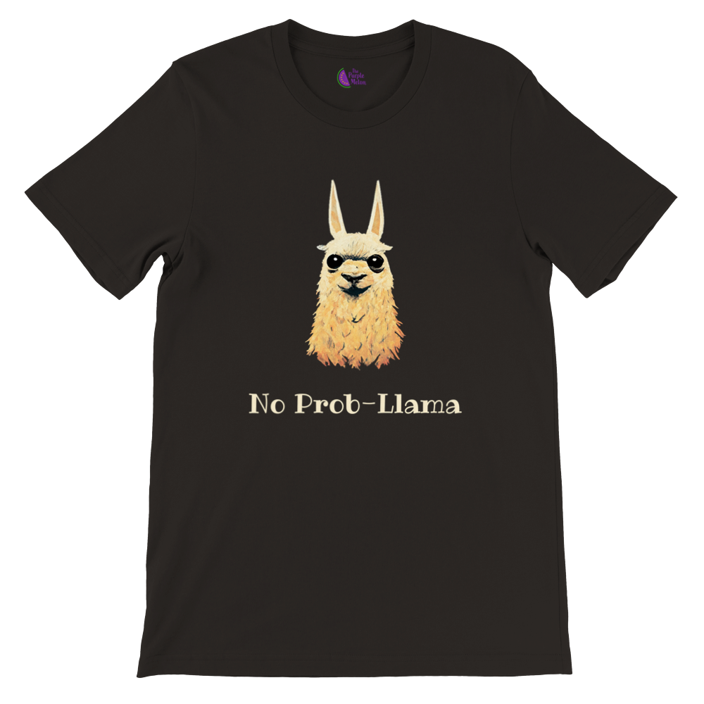 black t-shirt with a cute no prob-llama print