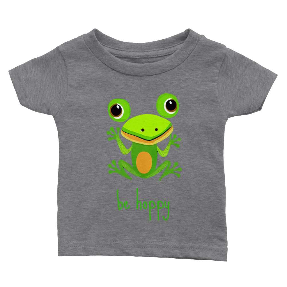 baby's grey t-shirt with cute be hoppy frog print