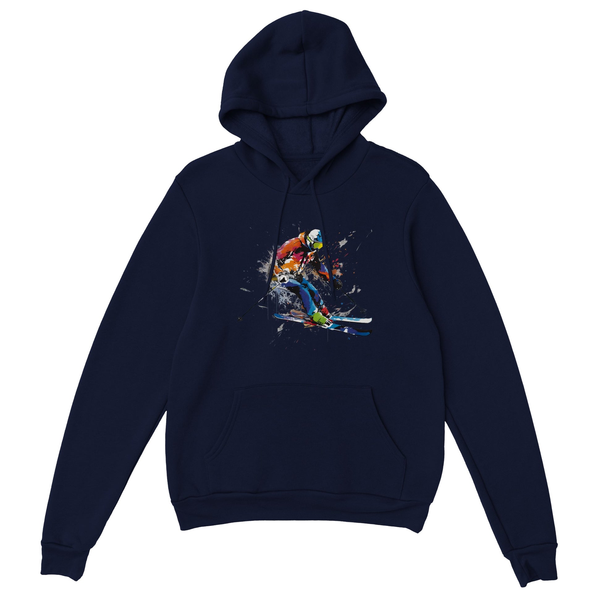 Navy blue hoodie with a skier print