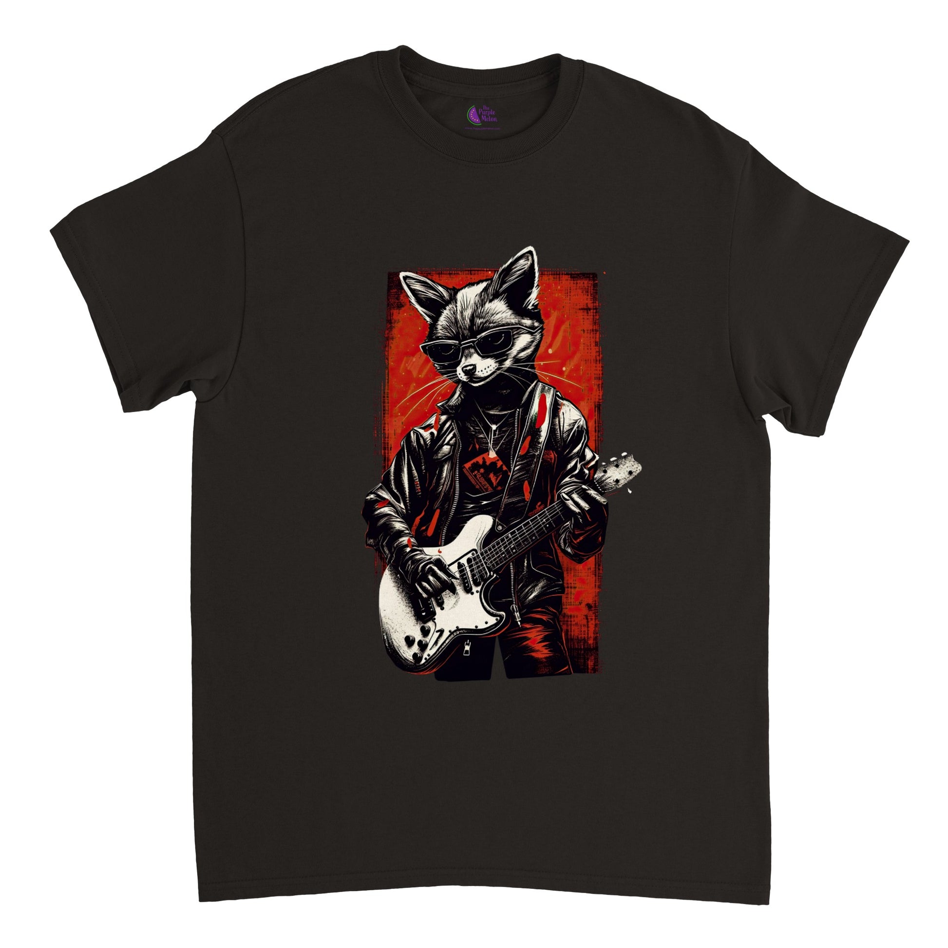 Black t-shirt with a cool fox playing bass guitar print