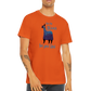 Guy wearing a orange t-shirt with the caption Save the Drama For Your Llama and cute llama graphic.
