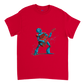 Gold t-shirt with a robot playing a red guitar