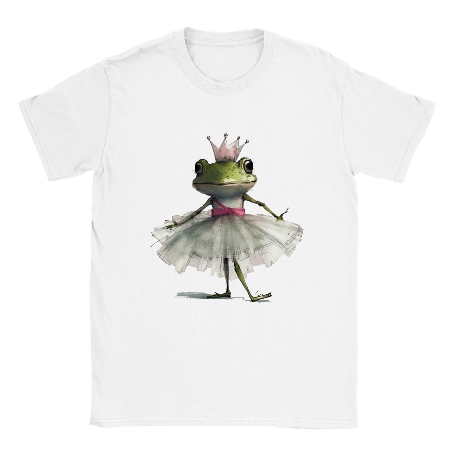 kids white t-shirt with a princess frog ballerina print