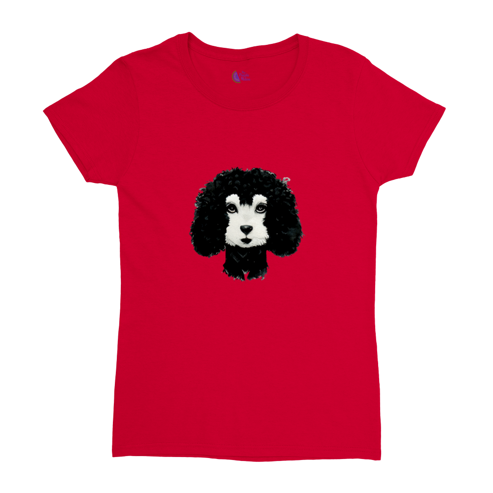 Red t-shirt with a black & white poodle print