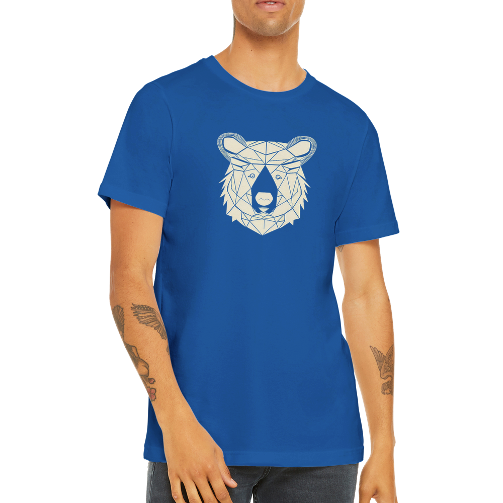 Guy wearing a royal blue t-shirt with a bear print