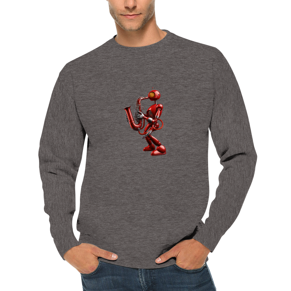 Red Robot Playing Saxophone Premium Unisex Crewneck Sweatshirt
