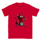 Kids red t-shirt with crazy robot playing the drums