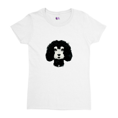 White t-shirt with a black & white poodle print