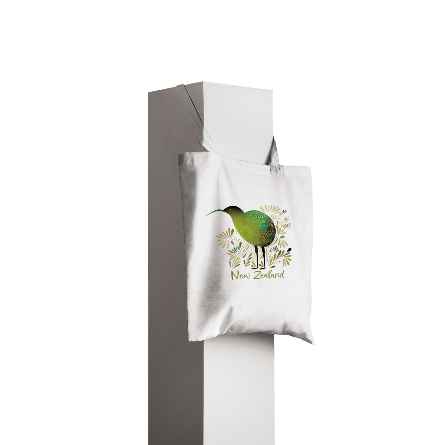 White tote bag with New Zealand Kiwi bird print