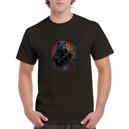 Bear playing acoustic guitar in the woods Heavyweight Unisex Crewneck T-shirt