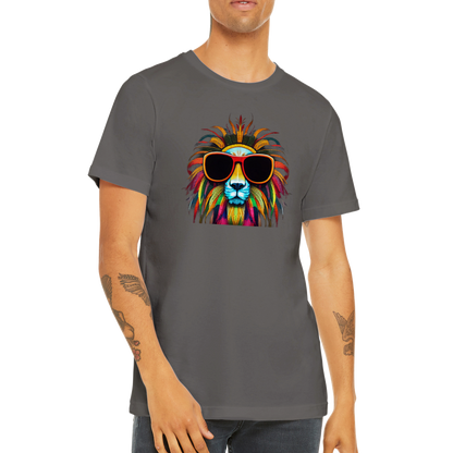 Make a Statement with Our Colourful Lion Wearing Sunglasses Premium Unisex Crewneck T-shirt