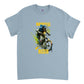 light blue t-shirt with a downhill mountain biker print and the caption Downhill Rush