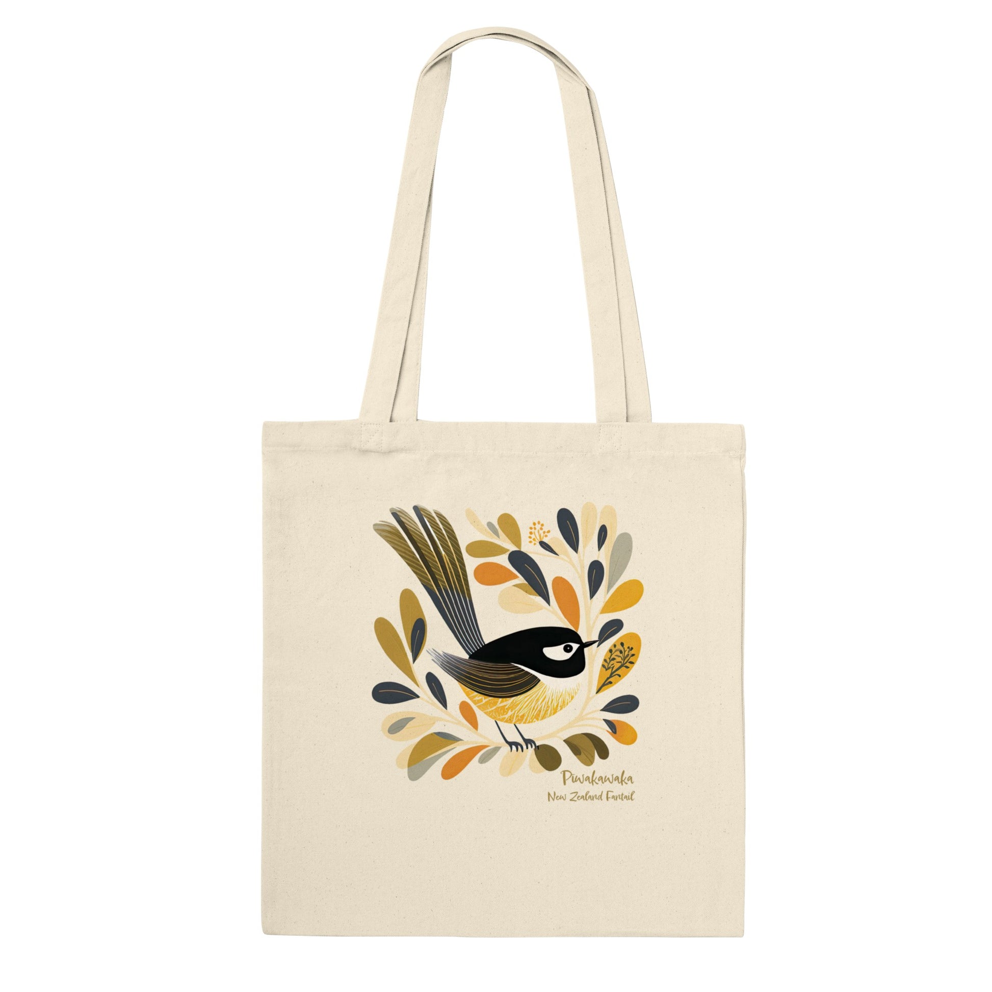 Natural tote bag with a New Zealand Fantail/pīwakawaka print
