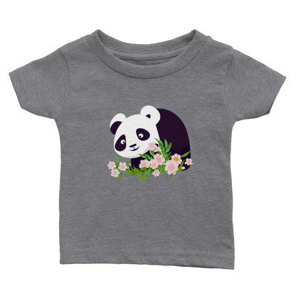 Grey baby t-shirt with a cute panda and pink flowers print