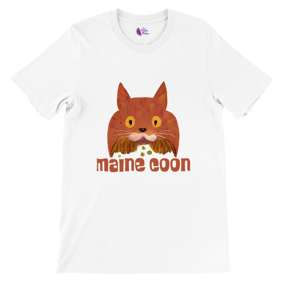 white t-shirt with a quirky Maine Coon print
