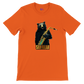 An orange t-shirt with a print of a bear holding a saxophone with the caption Sax Bear
