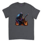Grey t-shirt with Space Robot on fire playing the guitar