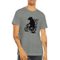 A guy wearing a grey t-shirt with a bear riding a bike print