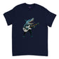 navy t-shirt with a shark playing guitar print