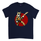 Cool fox playing bass guitar print on navy t-shirt