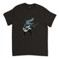 Black t-shirt with a shark playing guitar print