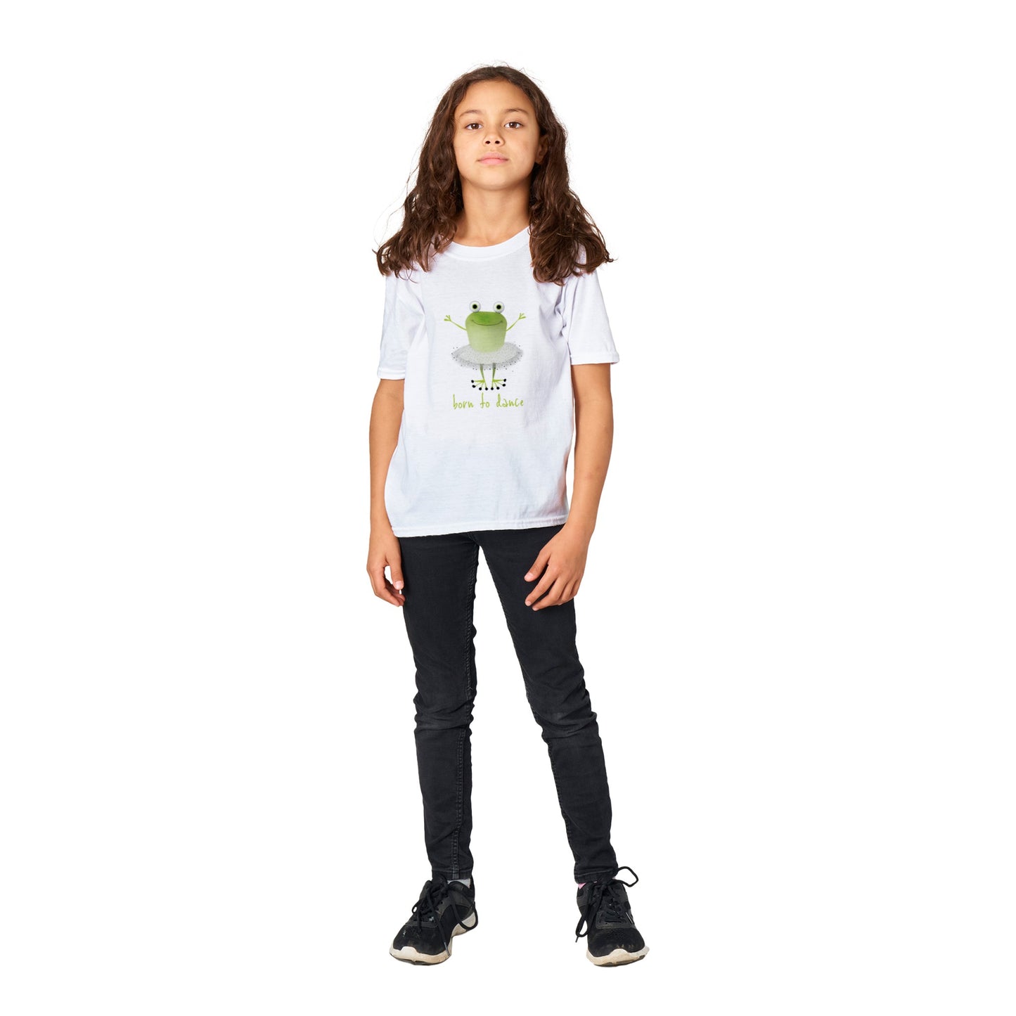 Born to Dance Classic Kids Crewneck T-shirt with Ballerina Frog Print - The Perfect Addition to Your Child's Dance Wardrobe!